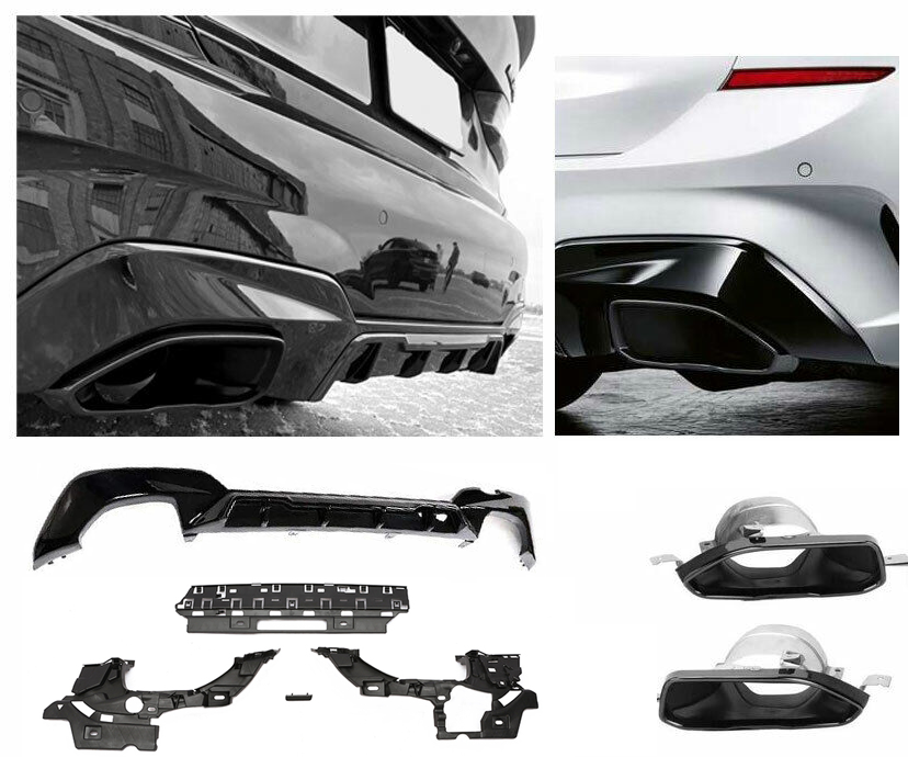 Diffuser + Uitlaatstukken BLACK voor BMW M340i G20 | 2019-2022