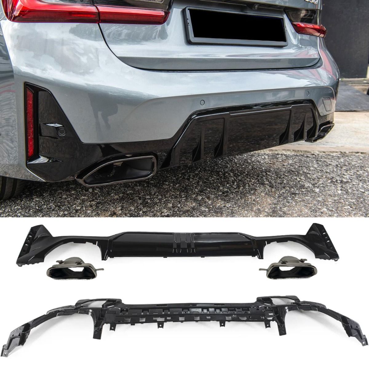 Diffuser + Uitlaatstukken CHROME voor BMW 3 Serie G20 / G21 Facelift M-Paket | 2022-2026