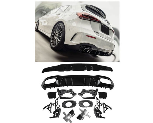 Mercedes W177 A35 style Diffuser Hatchback AMG-Line + uitlaatstukken zwart