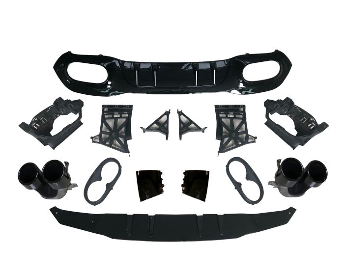 Mercedes W177 A45 style Diffuser Hatchback AMG-Line + uitlaatstukken zwart