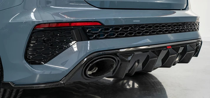 Audi RS3 8Y Hatchback Rear Diffuser with Bumper Sills - Visual Carbon Fibre with URBAN Emblem
