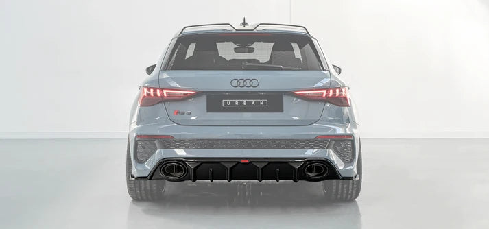 Audi RS3 8Y Hatchback Rear Diffuser with Bumper Sills - Visual Carbon Fibre with URBAN Emblem