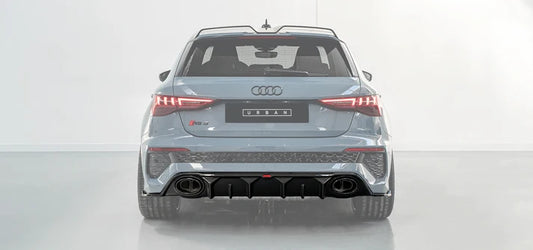 Audi RS3 8Y Hatchback Rear Diffuser with Bumper Sills - Visual Carbon Fibre with URBAN Emblem