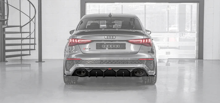 Audi RS3 8Y Saloon Rear Diffuser with Bumper Sills - Visual Carbon Fibre with URBAN Emblem