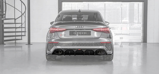 Audi RS3 8Y Saloon Rear Diffuser with Bumper Sills - Visual Carbon Fibre with URBAN Emblem