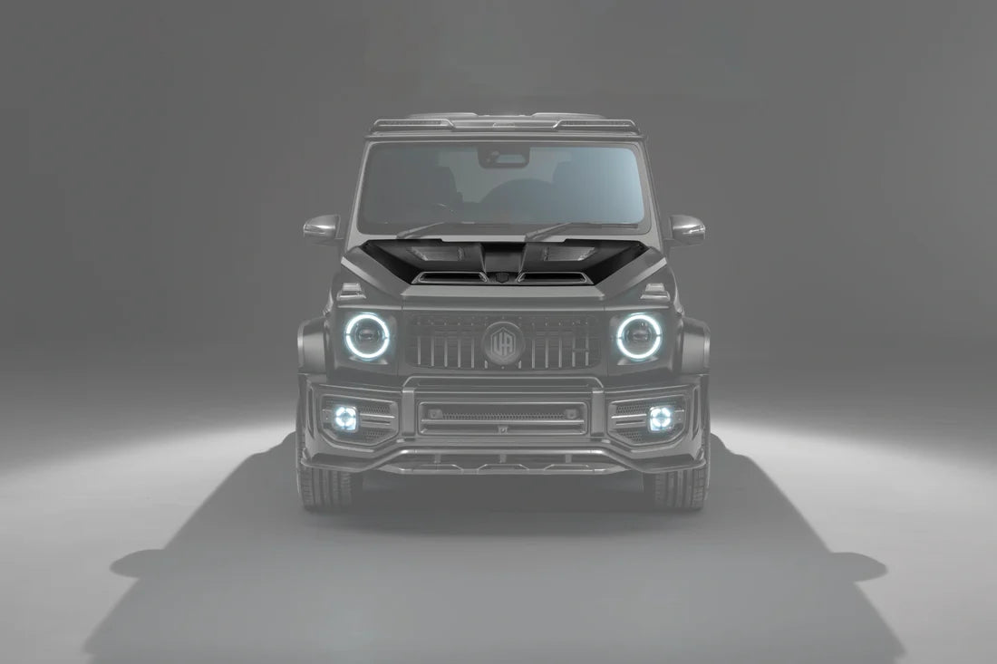 Mercedes W465 G-wagon Aerokit / Widetrack Vented Bullnose Bonnet With Urban Emblem - Body Colour With Visual Carbon Fibre Vents