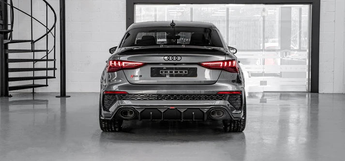Audi RS3 8Y Saloon Rear Diffuser with Bumper Sills - Visual Carbon Fibre with URBAN Emblem