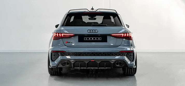 Audi RS3 8Y Hatchback Rear Diffuser with Bumper Sills - Visual Carbon Fibre with URBAN Emblem