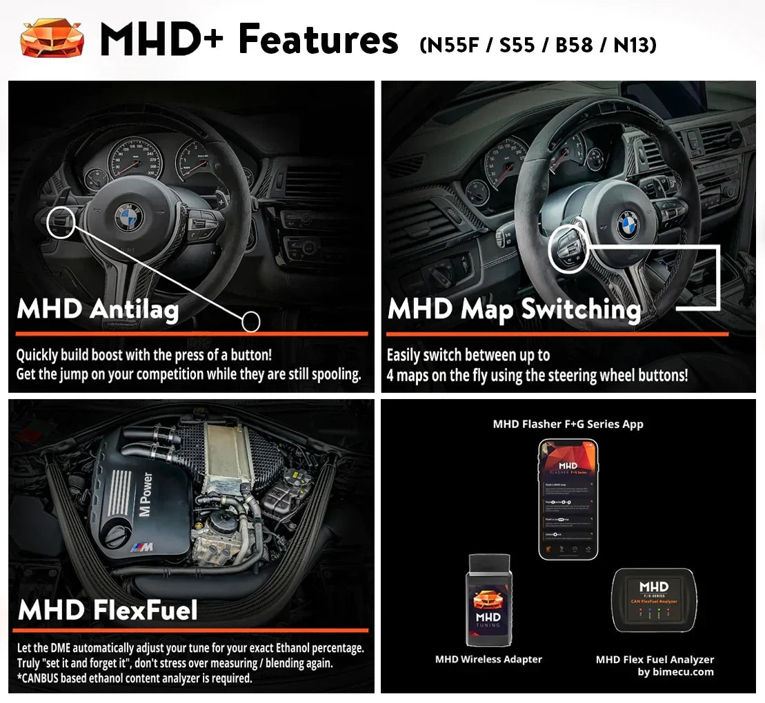 MHD Flasher app met instelbare meters en motorparameters